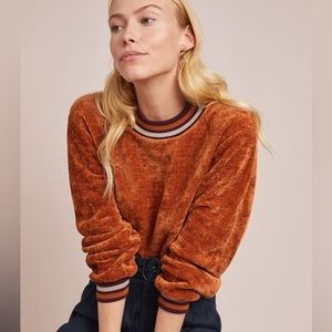 J.O.A. copper sporty varsity stripe pullover chenille sweater